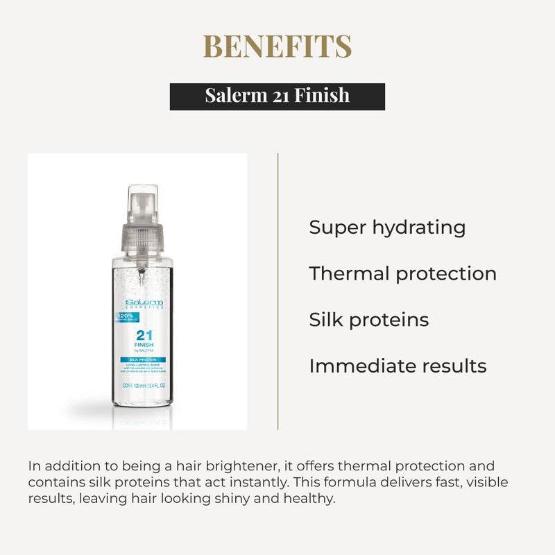 SALERM - Illuminating Hair Spray - Salerm 21 Finish - 100 ml - with Silk Proteins - Final Illuminating Touch - Hydrates and Adds Shine to Hair - Immediate Result - Heat Protector - Image 3