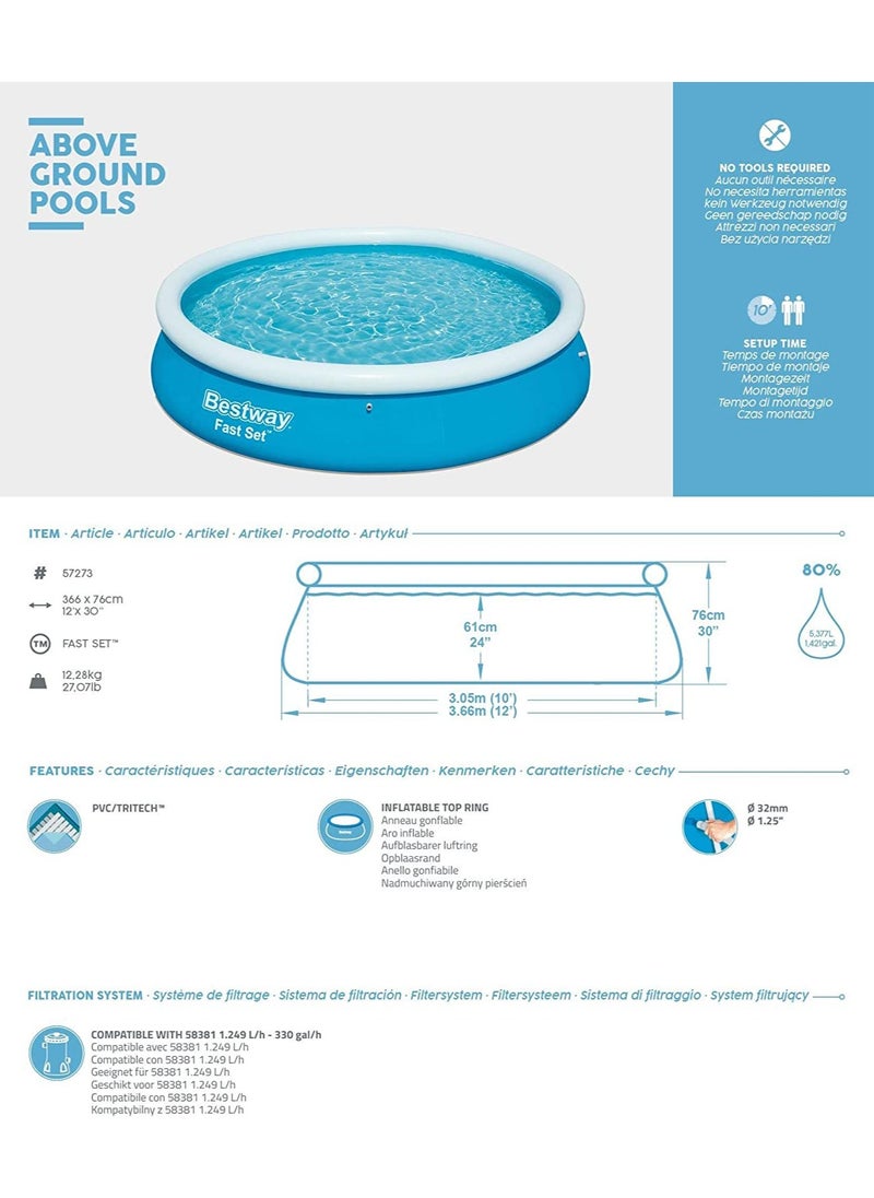 Bestway - 57273-Fast Set Inflatable Round Swimming Pool 3.66mx76cm / 12'x30", 5377L - Image 1