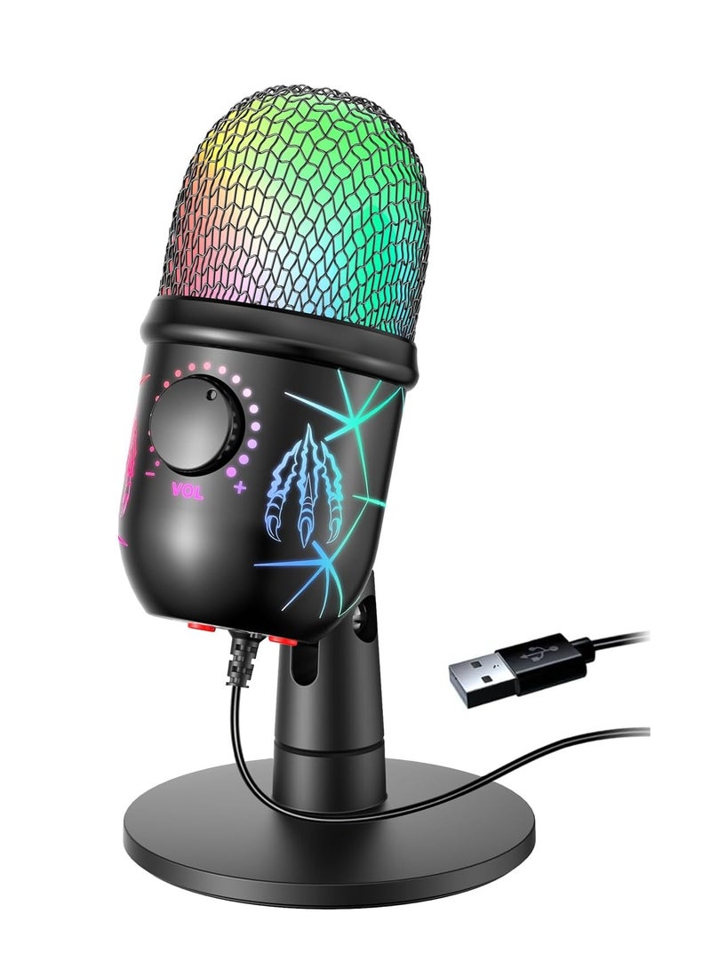 USB Microphone Plug and Play Gaming Mic for PC Mac PS4 or5 Podcast Microphone with RGB Mute Monitor Noise Reduction Volume Gain Great for Recording Streaming  - Image 1