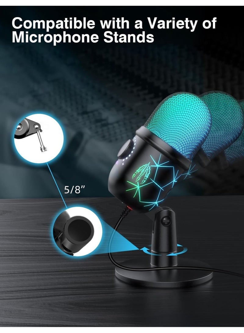 USB Microphone Plug and Play Gaming Mic for PC Mac PS4 or5 Podcast Microphone with RGB Mute Monitor Noise Reduction Volume Gain Great for Recording Streaming  - Image 4