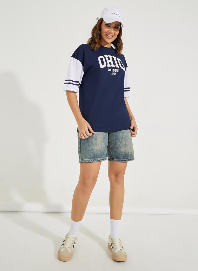 Styli Oversized Color Block Ohio Slogan T-Shirt with Dropped Shoulder - Image 3