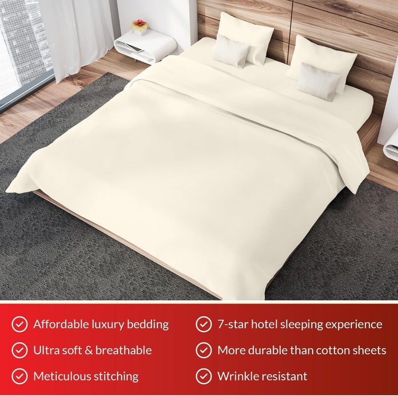 RISHAHOME 3 Piece Bedsheet Set King Size|Beige Colour|1 Flat Bedsheet - 260x240 cm, 2 Pillowcases - 50x75 cm|Non allergic Microfiber for year-around use. - Image 2