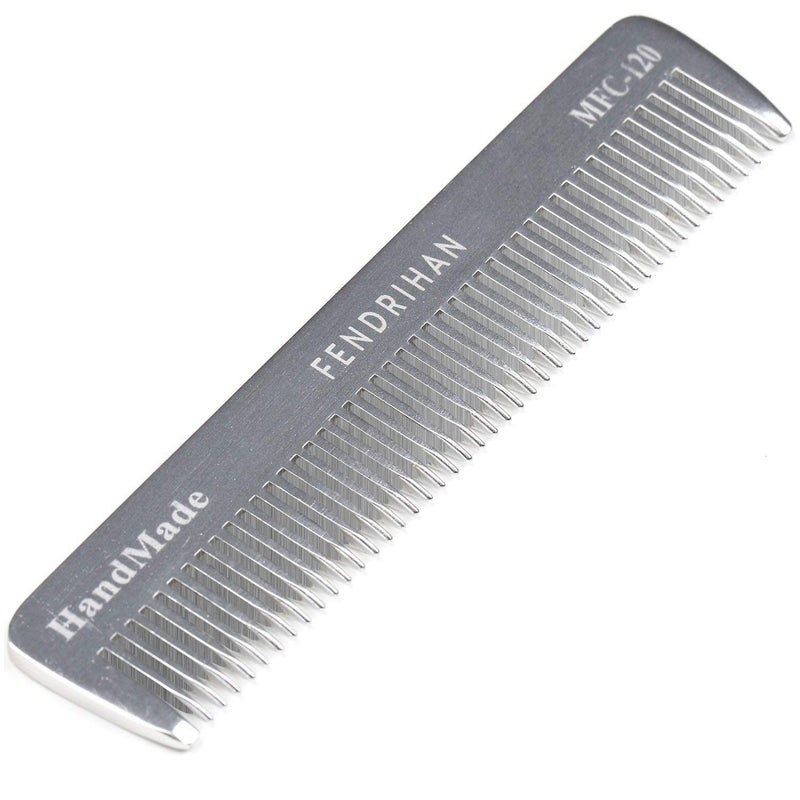 Fendrihan Small 4.6" Sturdy Metal Fine Tooth Barber Pocket Grooming Comb - Image 1