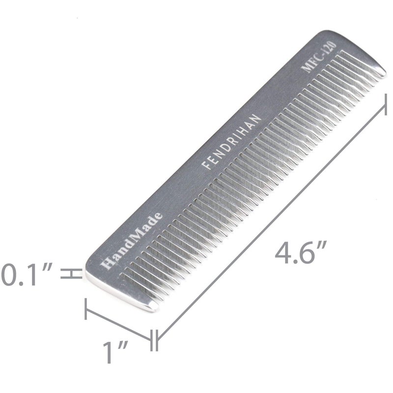 Fendrihan Small 4.6" Sturdy Metal Fine Tooth Barber Pocket Grooming Comb - Image 2