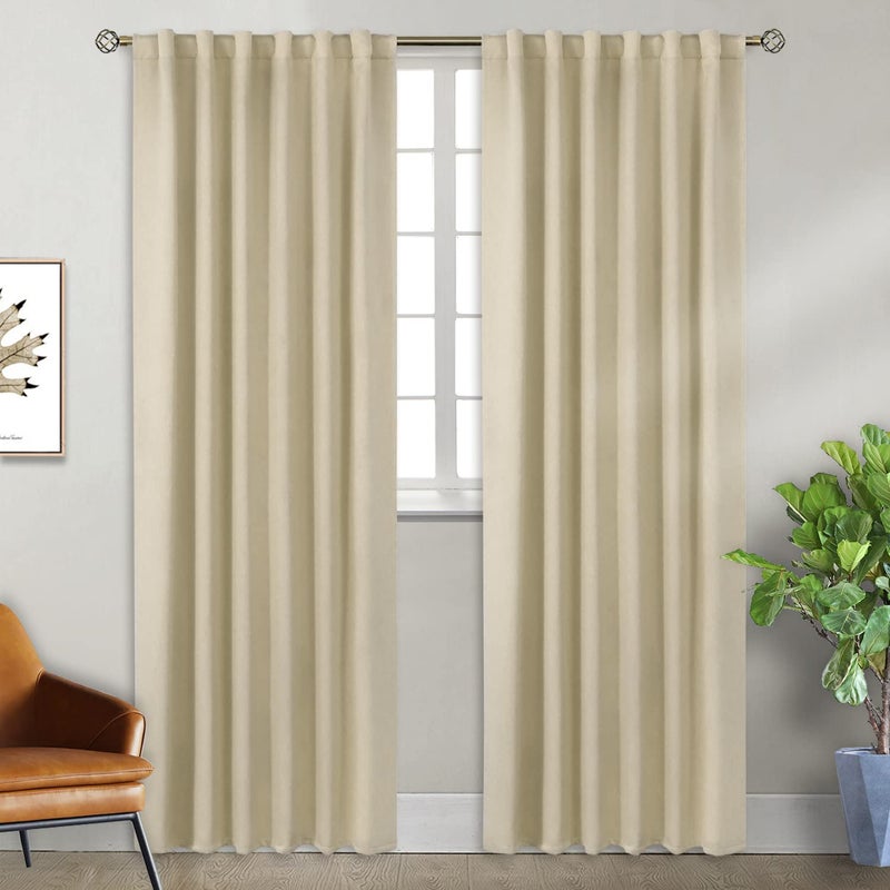 BGment Beige Blackout Curtains 84 inch  Thermal Tab Room Darkening Rod Pocket and Back Curtains for BedroomLiving Room 2 Panels Set 52 x 84 Inch