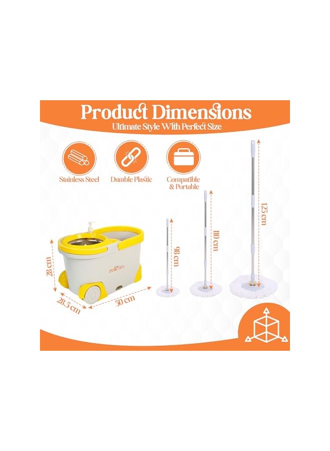 ZALCOON Spin Mop Telescopic Handle and Base for Floor Cleaning, 360° Spinning Mop Bucket with 2 Microfiber Mop Refills (Grey) - Image 5