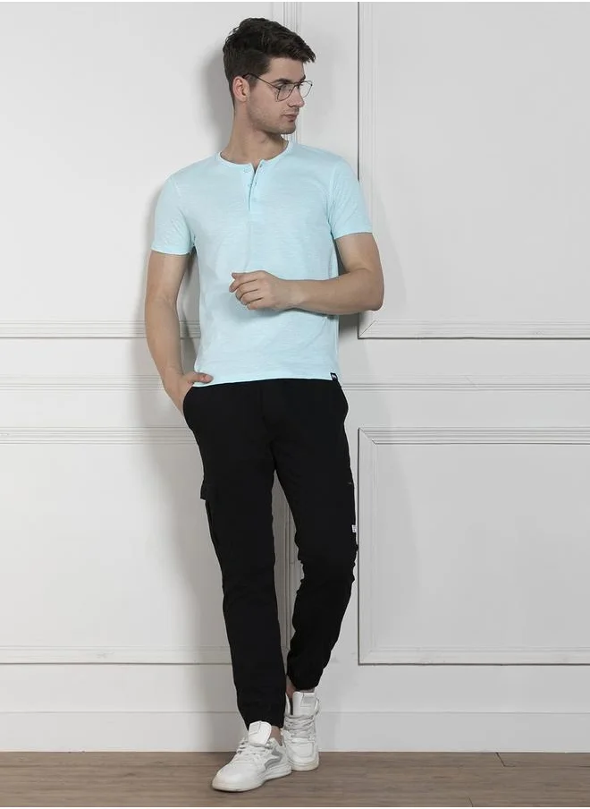 Dennis Lingo Regular Fit Light Blue Cotton Henley Neck T-Shirt