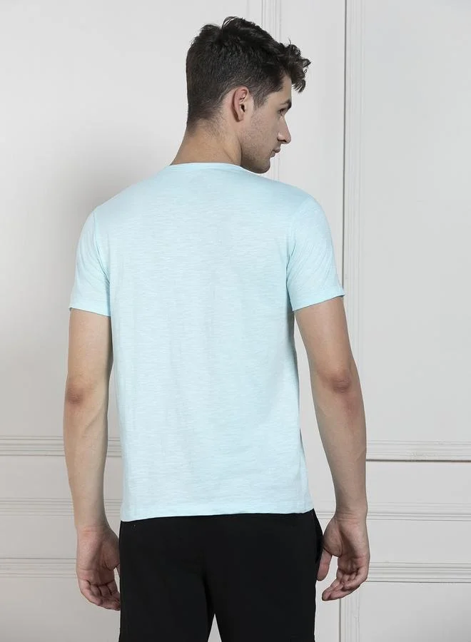 Dennis Lingo Regular Fit Light Blue Cotton Henley Neck T-Shirt