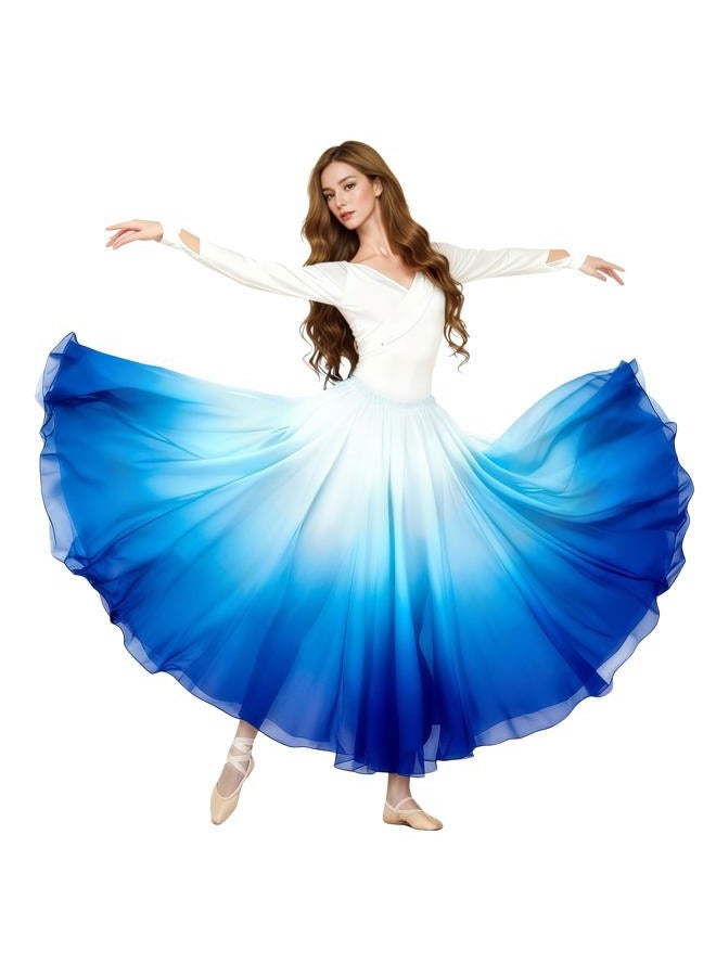Baisdan Belly Dance Skirt for Women, Dancing Skirt Belly Dancer Outfit, Flowy Long Gypsy Skirts, Halloween Costume Gift, White Blue, One size - Image 1