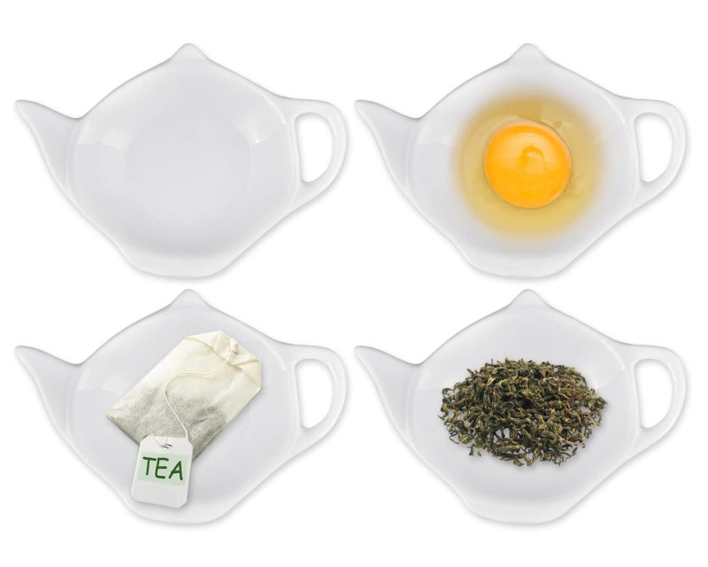 SCSpecial 4 Pieces Tea Bag Holder Teabag Coaster Seasoning Dish for Sauce Dessert White Teapot  White