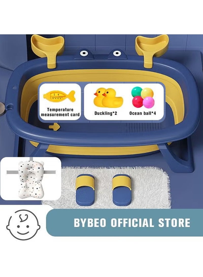 Cute Crab Design Baby Bath Tub Foldable Bathtub + Bathmat Cushion + Temperature Measurement Card*1 + Duckling Toys *2 + Ocean Balls *4