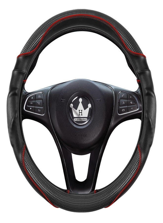 HighnessHwoo 3D Car Steering Wheel Cover Comfort Grip Massage Sporty Anti-Slip Carbon Fiber Faux Leather for Sedan SUV, Universal Fit, 14-15in, Red - Image 3