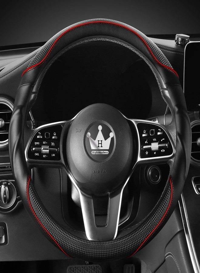 HighnessHwoo 3D Car Steering Wheel Cover Comfort Grip Massage Sporty Anti-Slip Carbon Fiber Faux Leather for Sedan SUV, Universal Fit, 14-15in, Red - Image 1