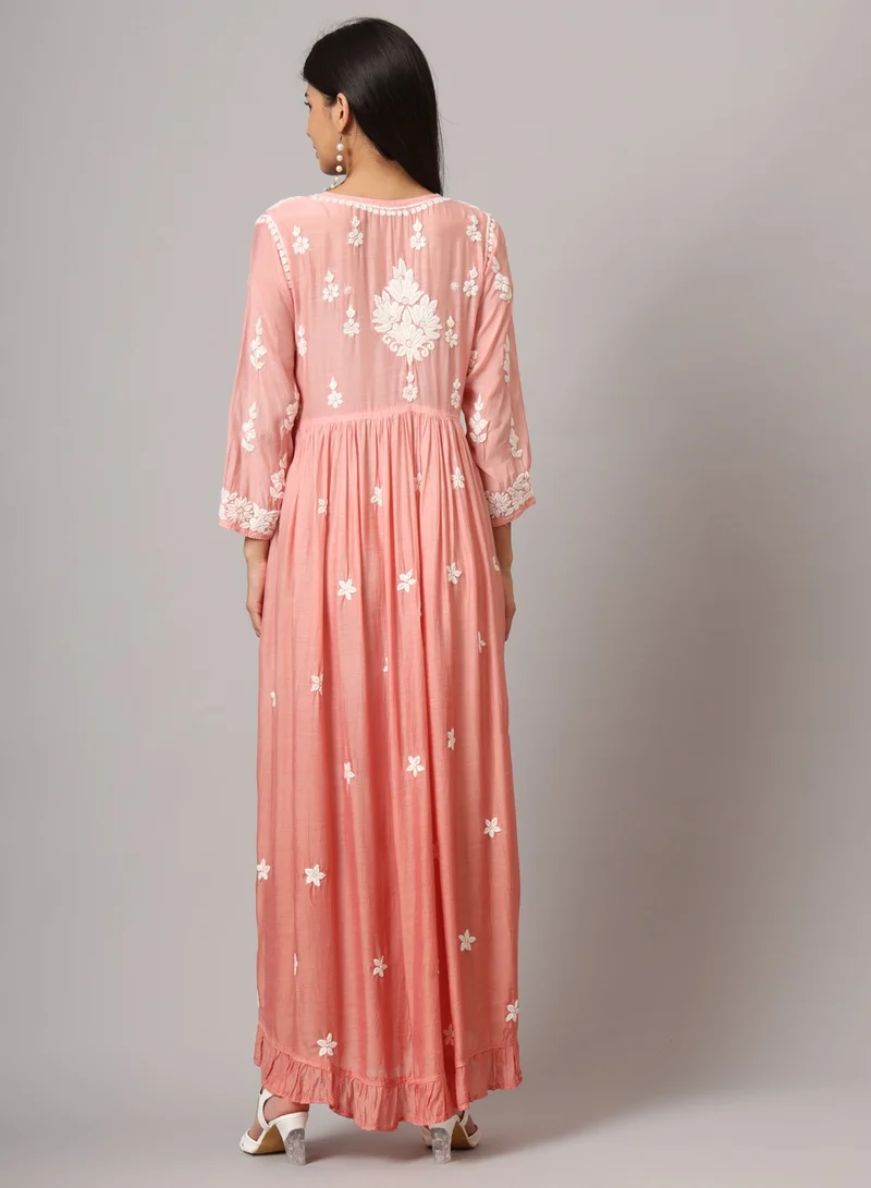 Alaya Hand Embroidered Chikankari A-Line Gathering Pattern Muslin Jalabiya-AL4002