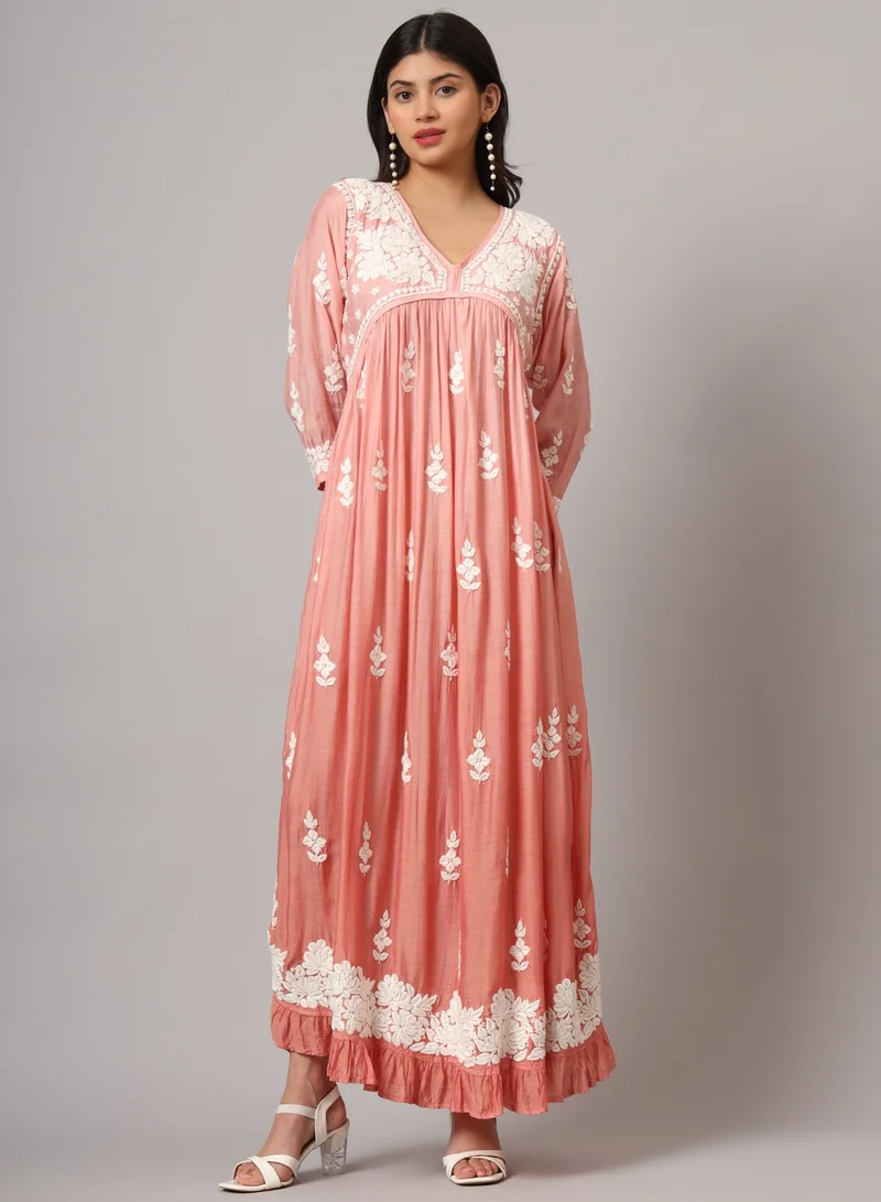 Alaya Hand Embroidered Chikankari A-Line Gathering Pattern Muslin Jalabiya-AL4002
