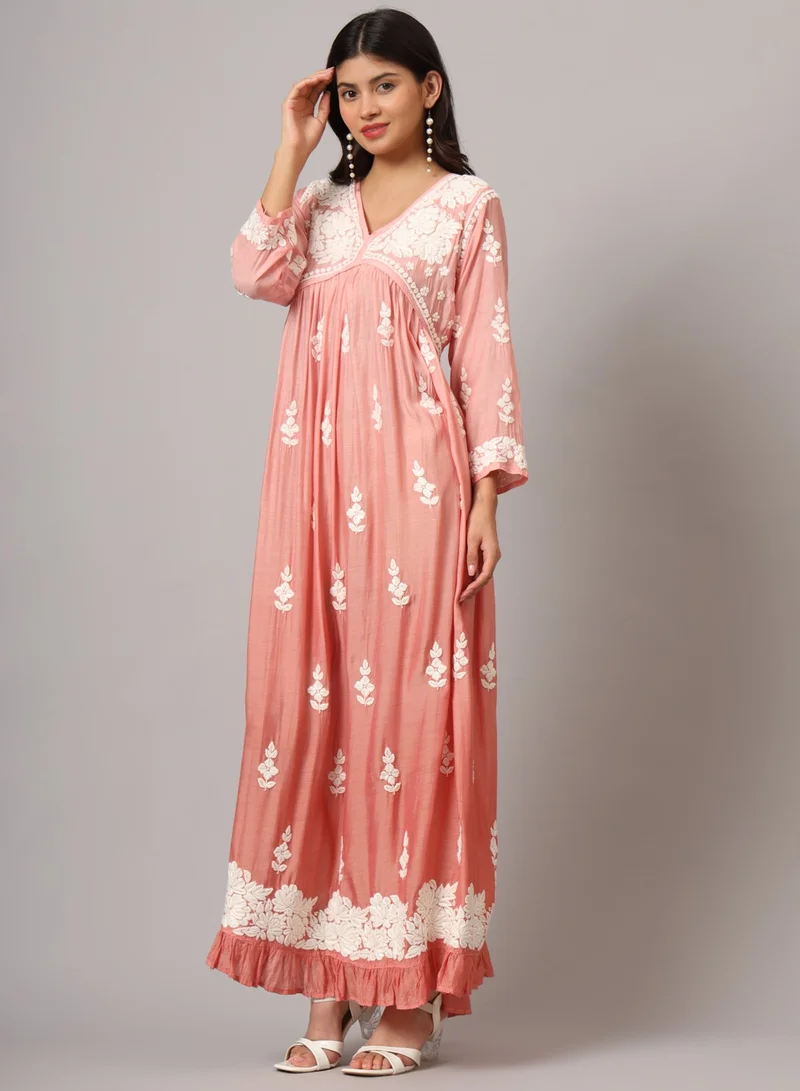 Alaya Hand Embroidered Chikankari A-Line Gathering Pattern Muslin Jalabiya-AL4002