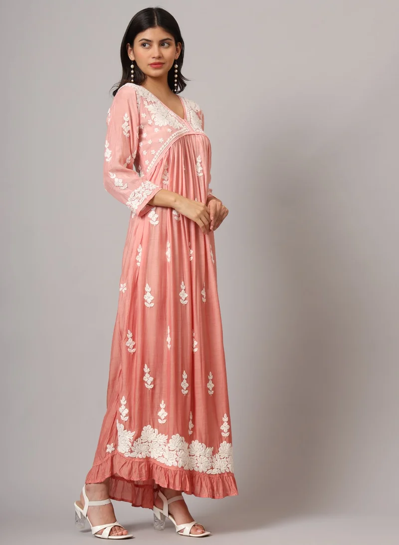 Alaya Hand Embroidered Chikankari A-Line Gathering Pattern Muslin Jalabiya-AL4002
