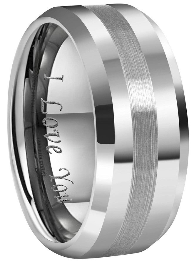 CROWNAL 6mm 8mm 10mm Tungsten Carbide Wedding Band Ring Engraved I Love You Men Women Brushed Strip Beveled Edge (10mm,14) - Image 1
