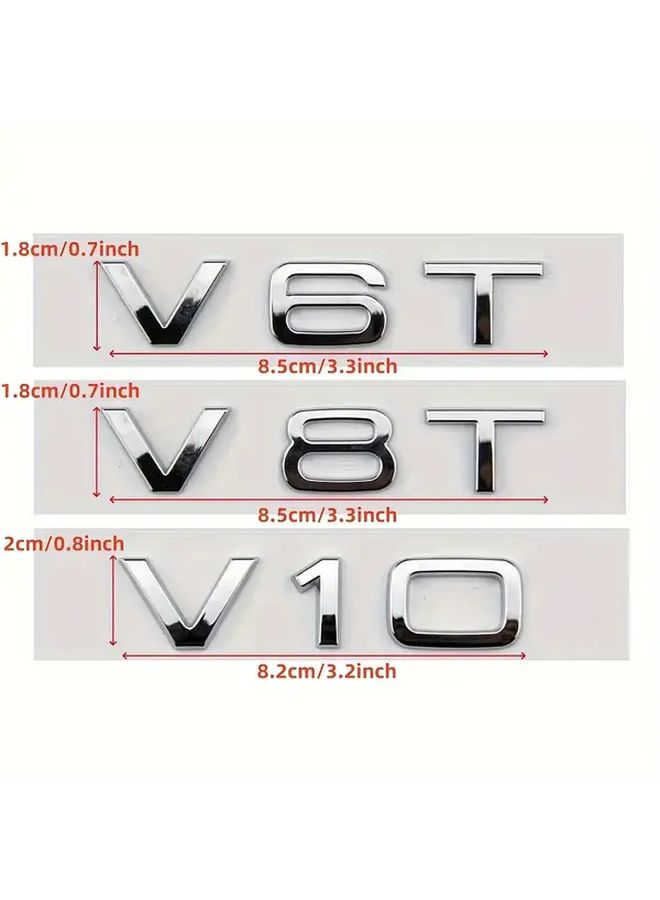 3D ABS Silvery V6T Car Model Front Wing Side Emblem Trunk Sticker - Image 3