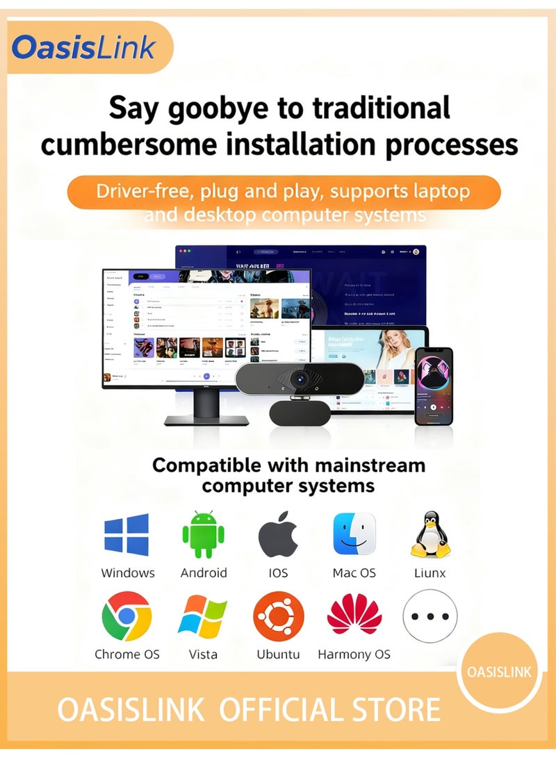 OasisLink 2K HD Webcam with Auto Focus, 150° Ultra Wide Angle & Built-in Noise-Canceling Microphone - Plug and Play for Exam & Online Class - Image 5