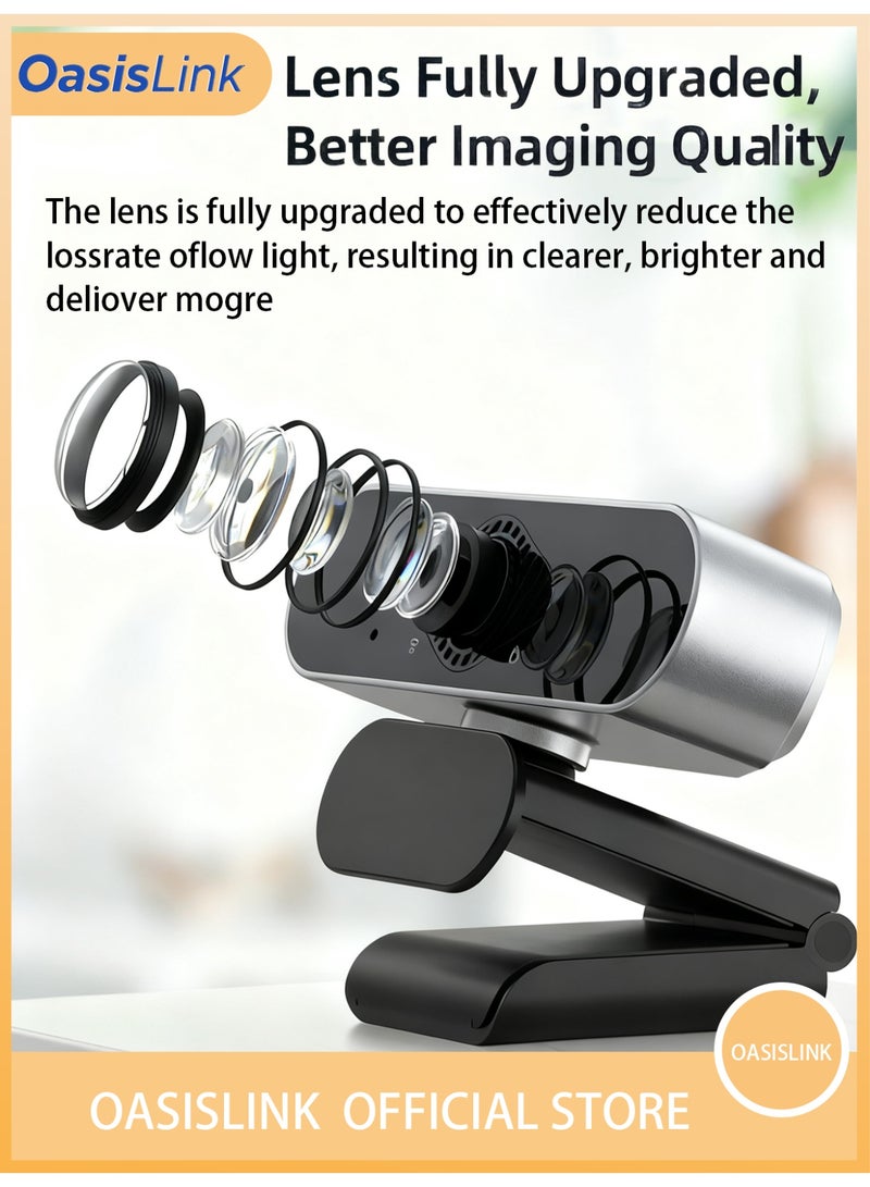 OasisLink 2K HD Webcam with Auto Focus, 150° Ultra Wide Angle & Built-in Noise-Canceling Microphone - Plug and Play for Exam & Online Class - Image 3