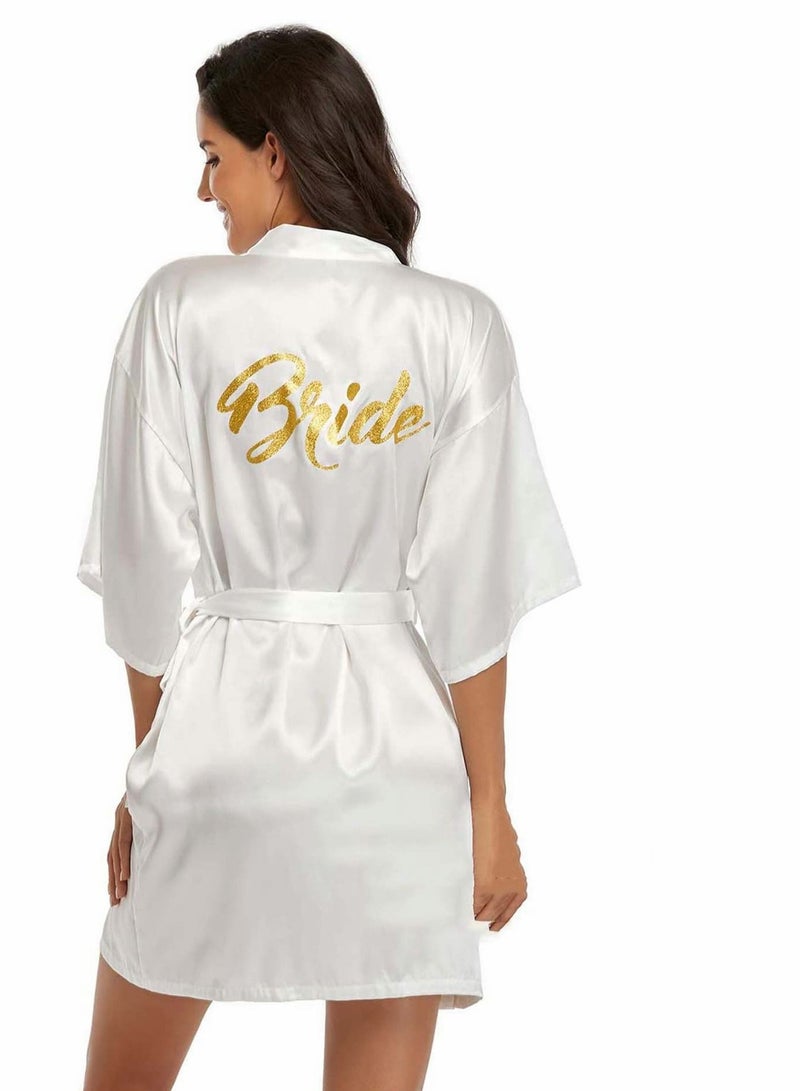 واي آند دي Nightgown, Lady Spring and Summer Simulation Silk, Bridal Gown Morning, Bridesmaid Dress Mid-length Embroidered, Bathrobe Home Wear (Pearl White, L) - Image 3