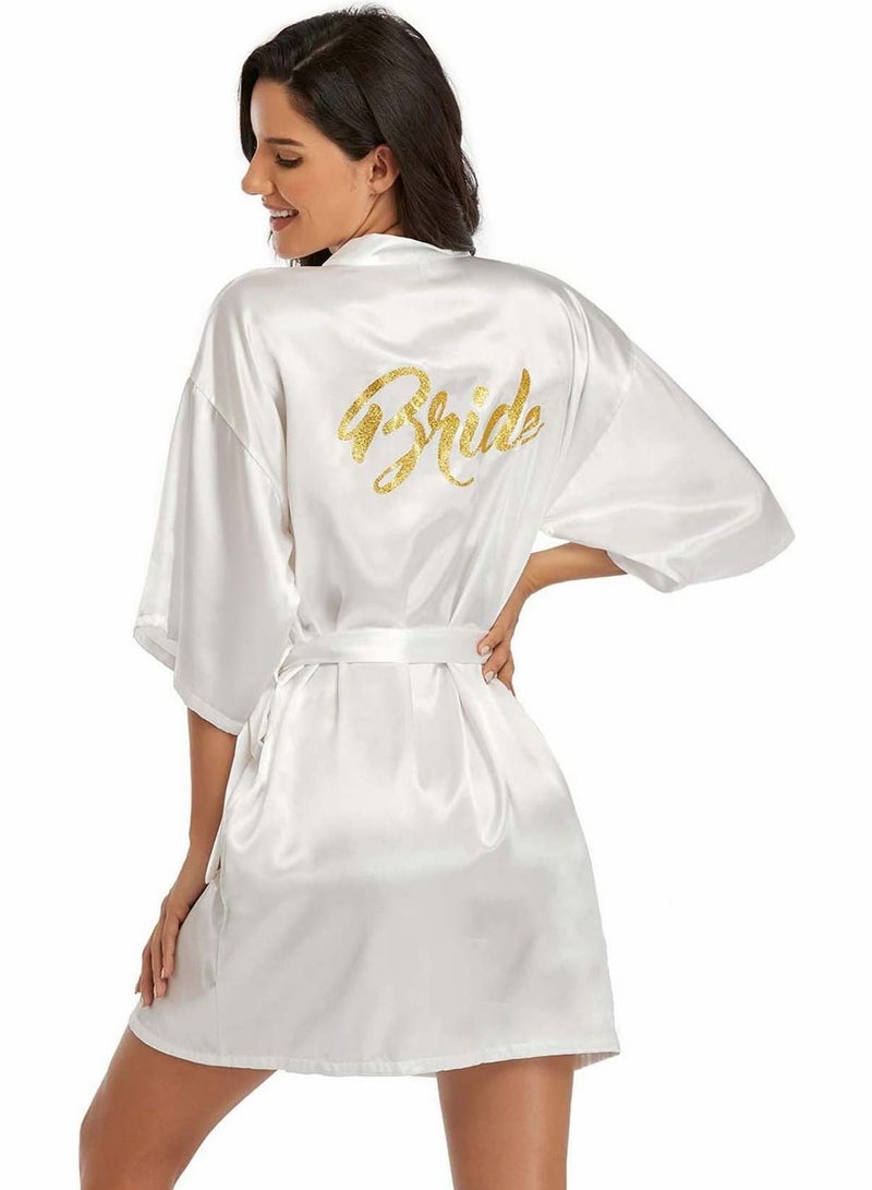 واي آند دي Nightgown, Lady Spring and Summer Simulation Silk, Bridal Gown Morning, Bridesmaid Dress Mid-length Embroidered, Bathrobe Home Wear (Pearl White, L) - Image 5