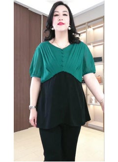 Summer Casual Stylish Fashion All-match Feminine Contrast Small Shirt Short-sleeved Top Chubby Girl Middle-aged Mother Women's Clothing