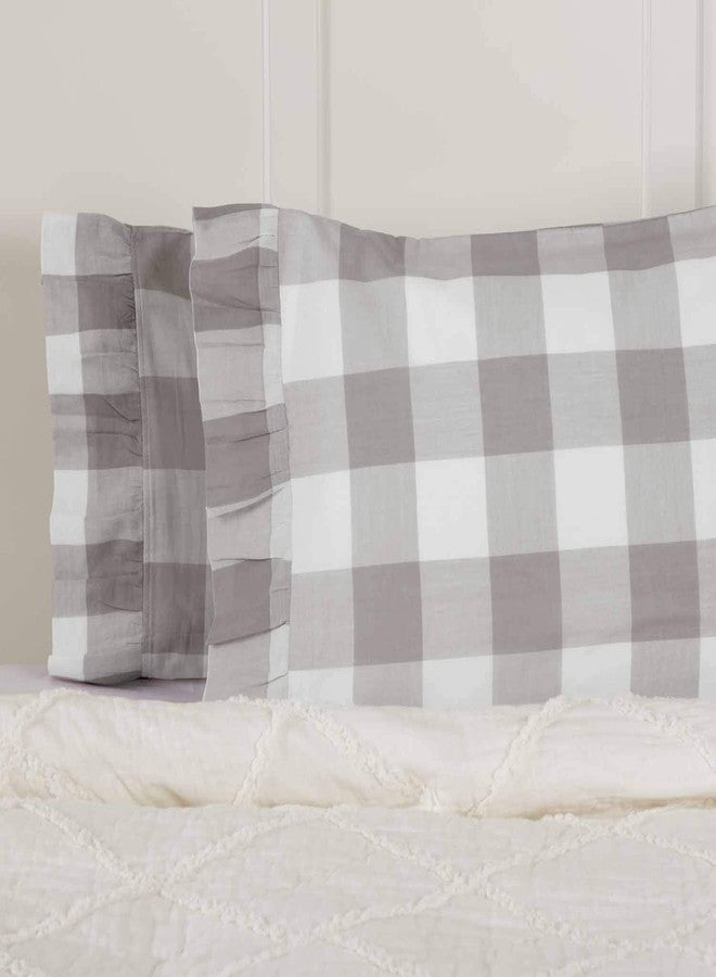 Piper Classics Madison Check Gray King Size Pillow Cases, Set of 2, 21" L x 37" W, Buffalo Check Gray and Ivory Bedding Accent w/Fresh Farmhouse Style - Image 2