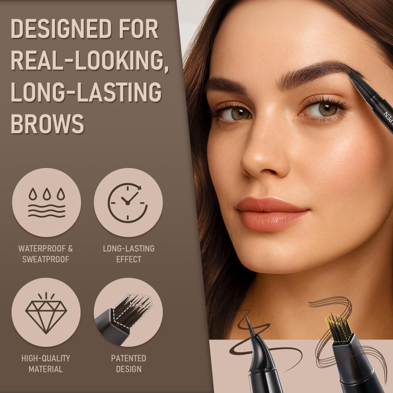 SUSIKEKI Dual-Ended Microblading Eyebrow Pencil for Women, 2 in 1 Liquid Eyebrow Pencil with Curved Tip and 4D Brow-Fection Microblading Pen, Shaped Fill HairLike Waterproof Lasting Eyebrows 03 Dark Brown - Image 5