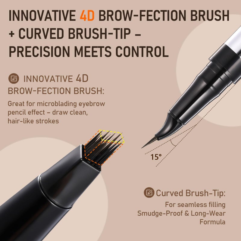 SUSIKEKI Dual-Ended Microblading Eyebrow Pencil for Women, 2 in 1 Liquid Eyebrow Pencil with Curved Tip and 4D Brow-Fection Microblading Pen, Shaped Fill HairLike Waterproof Lasting Eyebrows 03 Dark Brown - Image 2