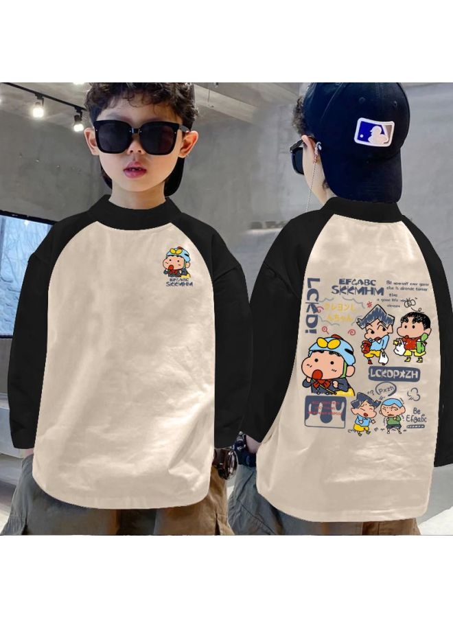 Boys' Base Layer Shirt Autumn And Winter New Thermal Children's Half-high Collar T-shirt Long Sleeve Color-block Top For Older Children