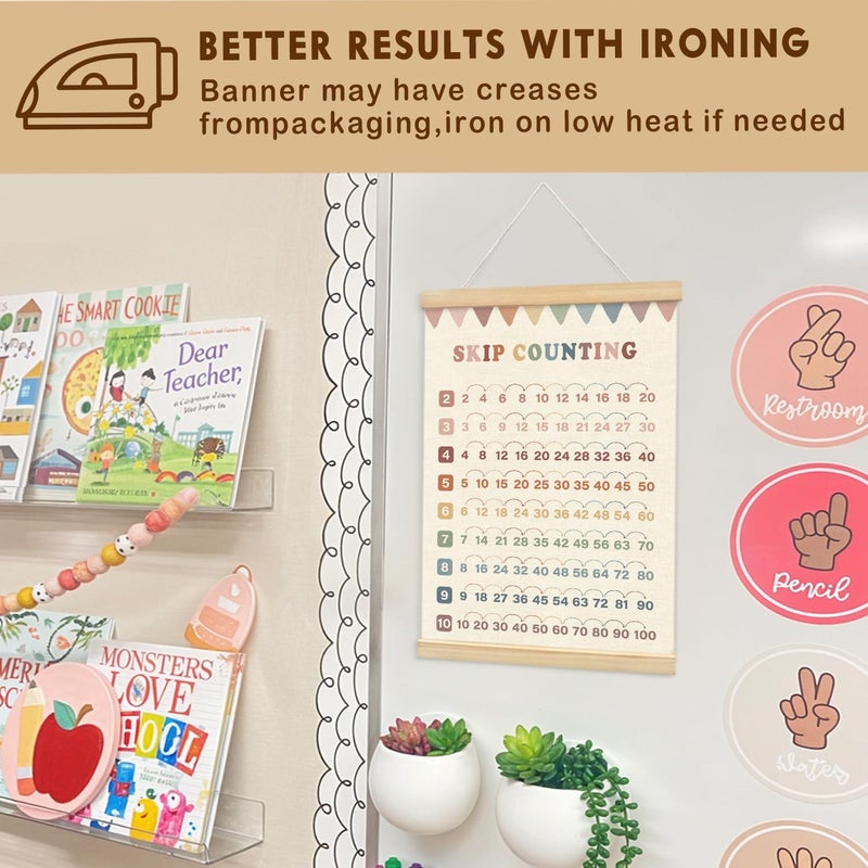 Lacama Multiplication Chart Homeschool Organization Math Posters,Skip Counting Chart Educational Math Wooden Poster Hanger, Times Table Charts, Educational For Homeschool Grade School Classroom Preschool Kindergarten Posters Hanger Frame,Math Classroom Must Haves - Image 4