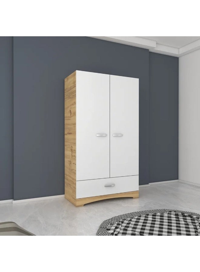Homzmart Lamintec Wood Wardrobe 220×100×50 cm - White & Beige - Image 1