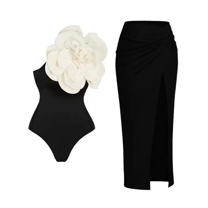 Trendy Printed Swimwear One-Piece Skirt Swimsuit Two-Piece Set With Large Floral Design - Image 1
