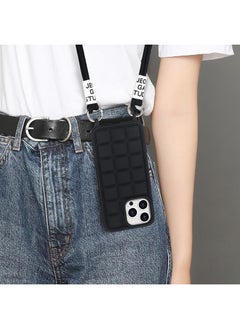 Theodor Crossbody Cute Lanyard Strap Case For iPhone 15 Pro Necklace Cord Candy Silicone Soft Cover Black  - Image 3