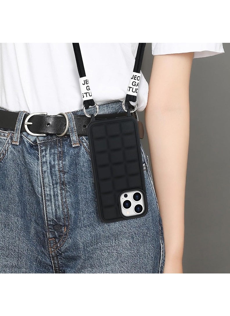 Theodor - Crossbody Cute Lanyard Strap Case For iPhone 15 Pro Necklace Cord Candy Silicone Soft Cover Black - Image 1