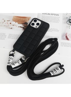 Theodor Crossbody Cute Lanyard Strap Case For iPhone 15 Pro Necklace Cord Candy Silicone Soft Cover Black  - Image 2