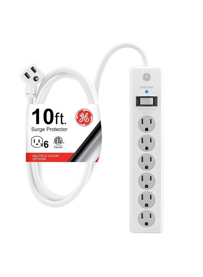 GE 6-Outlet Surge Protector, 10 Ft Extension Cord, Power Strip, 800 Joules, Flat Plug, Twist-to-Close Safety Covers, UL Listed, White, 14092 - Image 1