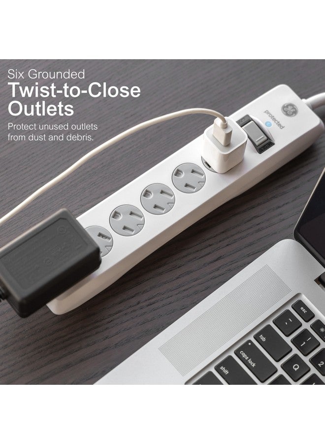 GE 6-Outlet Surge Protector, 10 Ft Extension Cord, Power Strip, 800 Joules, Flat Plug, Twist-to-Close Safety Covers, UL Listed, White, 14092 - Image 3