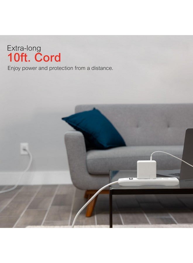 GE 6-Outlet Surge Protector, 10 Ft Extension Cord, Power Strip, 800 Joules, Flat Plug, Twist-to-Close Safety Covers, UL Listed, White, 14092 - Image 5