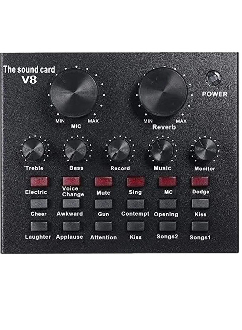 بطاقة صوت ومزج صوتي (Mixer) طراز V8 - بطاقة صوت خارجية بمنفذ USB تدعم سماعات الرأس والميكروفون، مخصصة للبث المباشر عبر هاتفين أو جهاز كمبيوتر ولأغراض التسجيل الصوتي. - Image 1