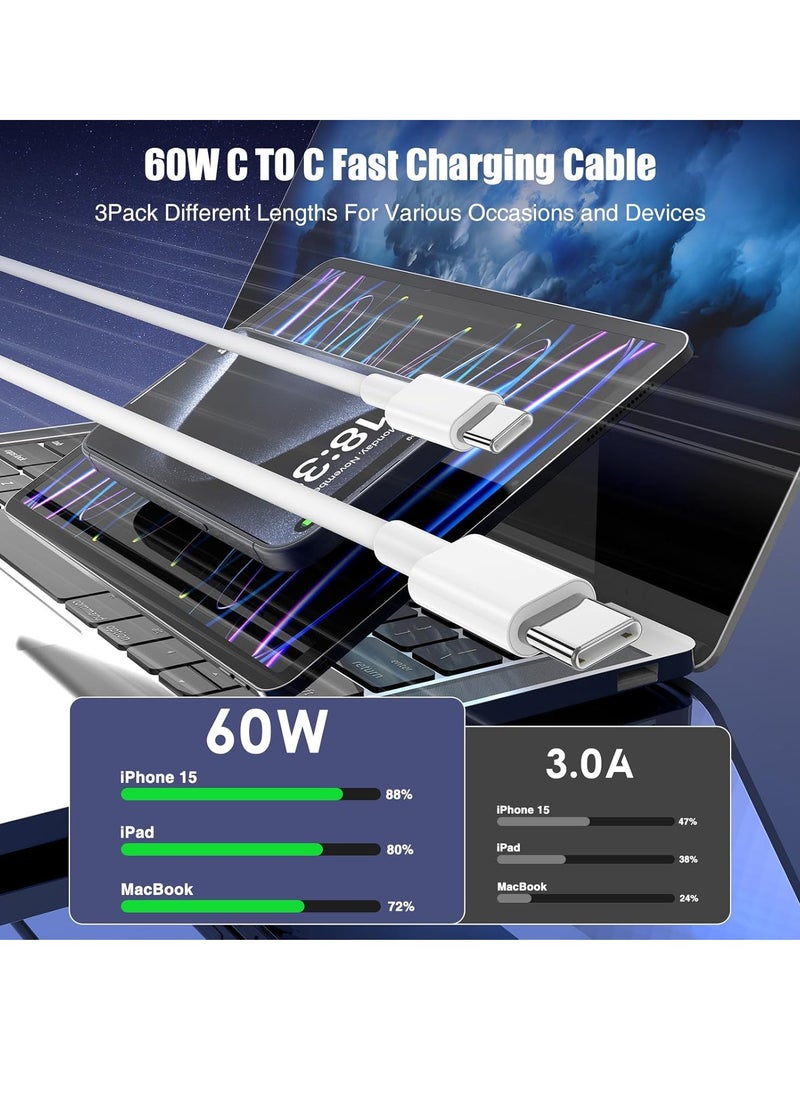 General 3-Pack [3.3FT+6.6FT+10FT] 60W USB C to USB C Cable, Type C to Type C Cable,Fast Charging Cable Compatible with iPhone 15/Plus/15 Pro/Pro Max，Samsung Galaxy S23 S22, iPad Pro, MacBook Air and More  - Image 2
