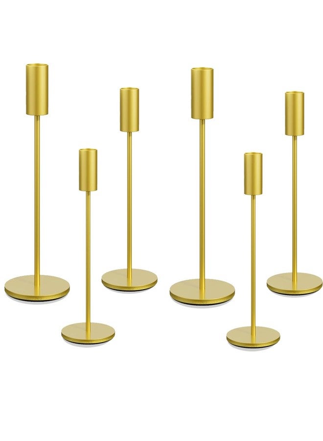 Ahpuhtan 6 Pcs Gold Taper Candle Holder, Brass Gold Tall Candlestick Holders, Metal Vintage Candle Stickers Long Holder Set for Table Centerpiece, Pillar Decorative Candle Holder Fits 0.87 Inch Candle - Image 1