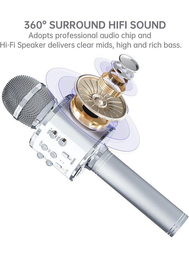 ELTRAZONE 2-Pack Wireless Bluetooth Karaoke Microphones - Portable Handheld Mic Speaker for All Ages (Silver) - Image 3