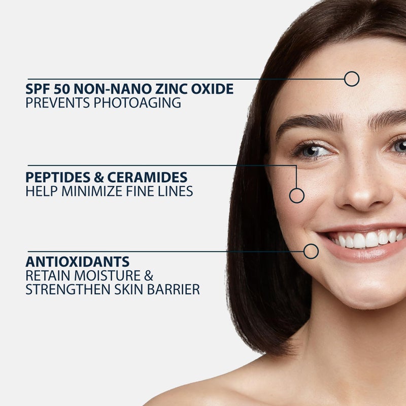 NAELI مرطب ملون مضاد للشيخوخة NAELI SPF 50، واقي شمس معدني للوجه مع أكسيد الزنك، ببتيدات وسيراميدات، لون مرطب طبيعي عالمي - 1.4 أونصة - Image 2