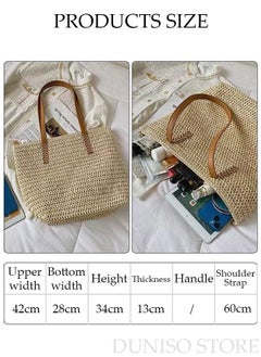 Generic Women's Shoulder Tote Bag Straw Design Handbag For Women Large Capacity Bucket Bag Fashionable Travel Messenger Shoulder Bag for Ladies Girls College Students  - Image 4