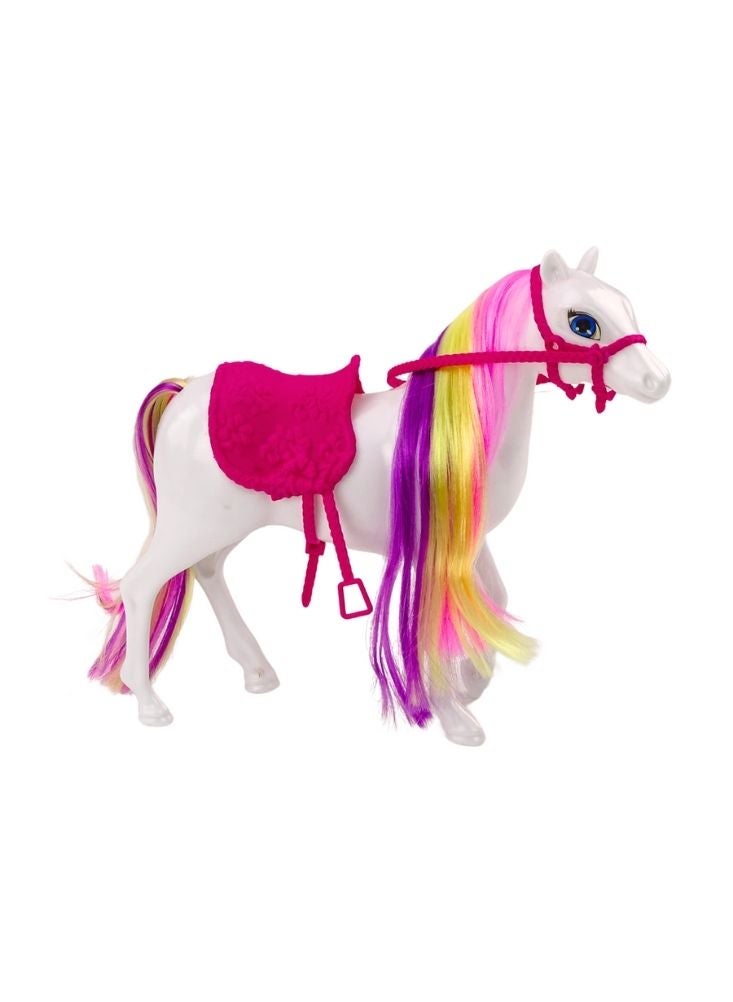 بريميم لعبة حصان للأطفال بتصميم عصري، بشعر طويل وملوّن، مع ملحقات السرج وفرشاة - Image 2