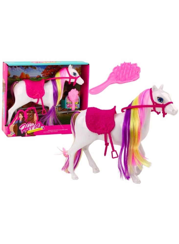 بريميم لعبة حصان للأطفال بتصميم عصري، بشعر طويل وملوّن، مع ملحقات السرج وفرشاة - Image 1
