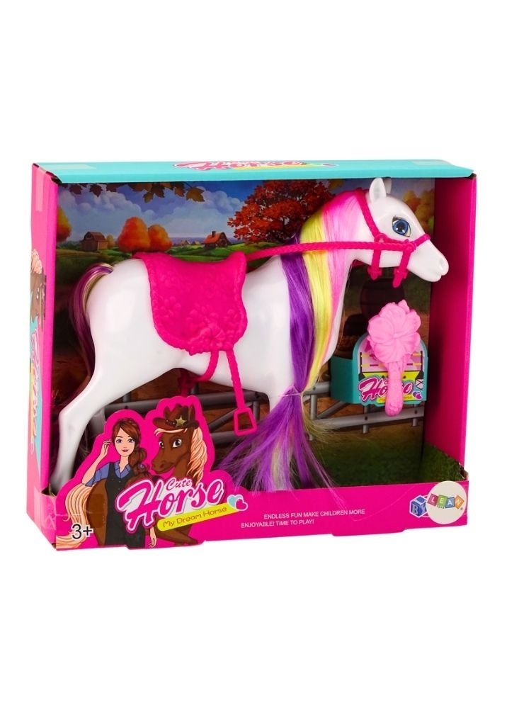 بريميم لعبة حصان للأطفال بتصميم عصري، بشعر طويل وملوّن، مع ملحقات السرج وفرشاة - Image 3